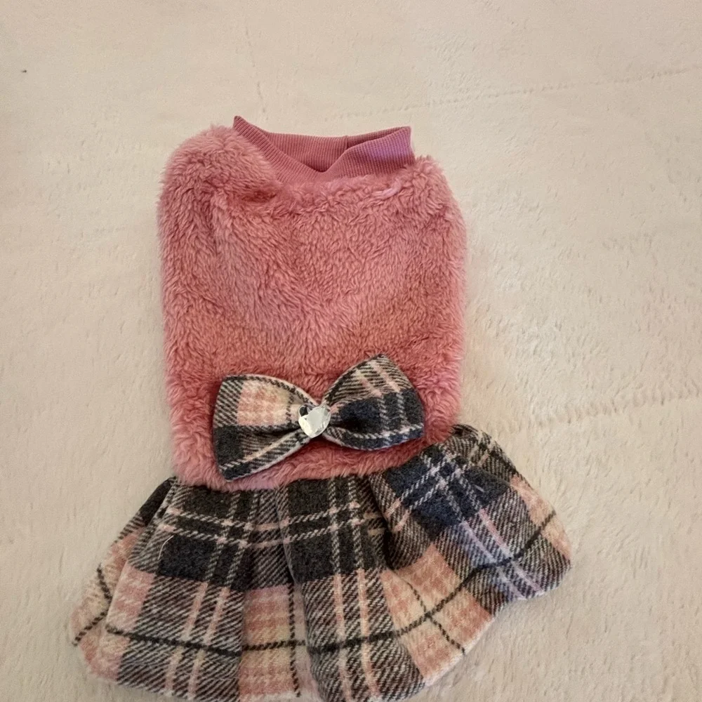 Pink Plaid Dog Sweater Dress